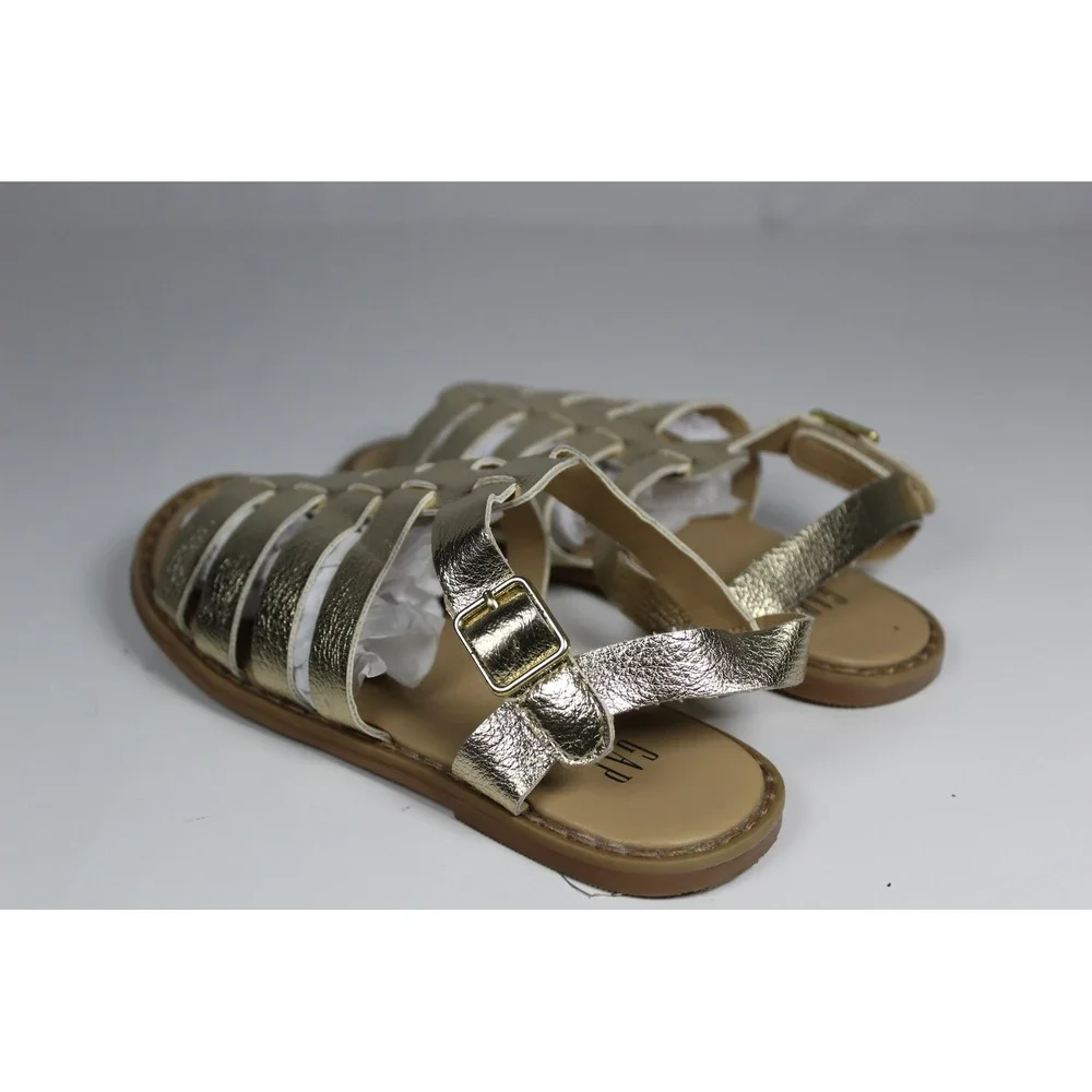 Gap Kids Girls Gold Metallic Gladiator Sandals Strappy Buckle Flat Shoes Size 13